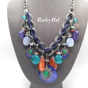 Ruby Rd Faux Turquoise Blue Leather Dangle Charm Necklace, 23 Inches